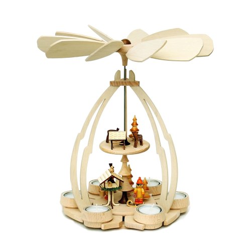 Wichtelstube-Kollektion Weihnachtspyramide Tischpyramide aus feinsten Buchenholz "Vogelfütterung" 24 x 24 x 35 cm Pyramide Weihnachten für Teelichter