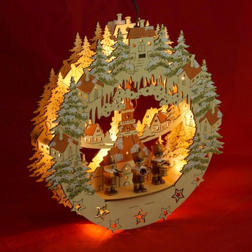 Wichtelstube-Kollektion LED Fensterbild 3D inkl. Trafo "Seiffener Kirche" Vogtland Souvenir Hinterglas Weihnachtsdeko 29,5 x 7 x 30cm