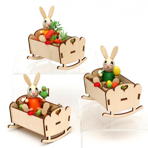Osterthasen Wiege mit Hasenfigur "Tommy" 9 x 6,5 x 7,5cm 3er Set