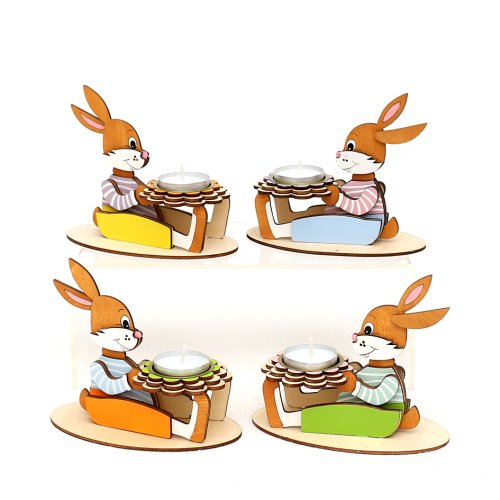 Osterhasenfiguren sitzend mit Teelichthalter 12*8*14cm 4er Set