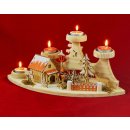 Wichtelstube-Kollektion Adventskranz Teelichthalter "Einkehr Waldhütte" mit Räucherhäuschen Räuchermännchen echte Holzkunst