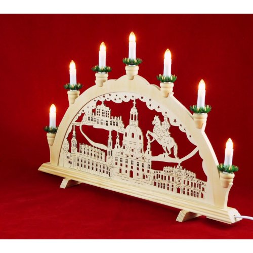 Wichtelstube-Kollektion Holz Schwibbogen XXL "Dresden-historische Altstadt", 7 flammig, weihnachtliche Holzdeko,71 x 4 x 40 cm