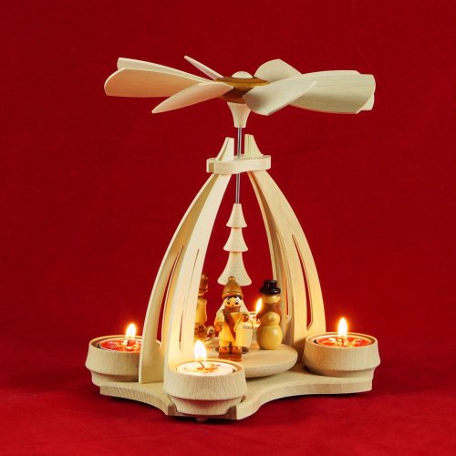 Wichtelstube-Kollektion Weihnachtspyramide für Teelichter   mit "Winterkinder"
, weihnachtliche Echtholzdeko, Größe:24cm