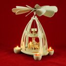 Wichtelstube-Kollektion XL Weihnachtspyramide f. Teelichter  35cm "Rehe Futterkrippe Erzgebirge" Buchenholz Teelichtpyramide Weihnachten