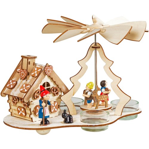Weihnachtspyramide mit Räucherhaus f. Teelichter " Hänsel und Gretel"