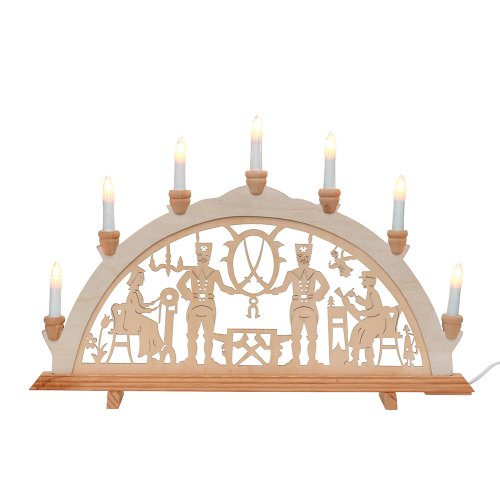 Wichtelstube-Kollektion Holz Schwibbogen Lichterbogen Bergleute in Seiffen XL 58cm Schwippbogen Weihnachten Weihnachtsbogen Schwibbogen Weihnachten 7 Kerzen 230V Anschluss