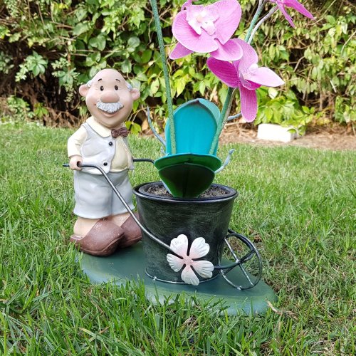 Wichtelstube-Kollektion Blumenvase – Metall-Vase Mit Gärtner-Figur, Handgefertigte Deko Für Garten & Zuhause