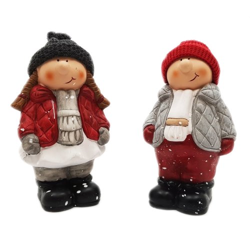 Wichtelstube-Kollektion Deko Figuren Set 20cm (2 Stück) Winterkinder Junge + Mädchen Weihnachtsfigur Keramikfigur Weihnachten