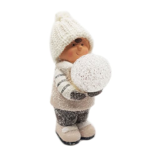Winterkind Junge mit LED 19cm Deko Keramikfigur Weihnachten Winterkinder