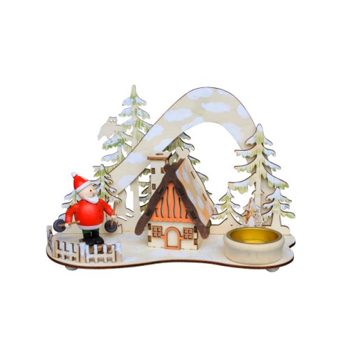 Räucherhaus mit Teelichthalter - Weihnachtsmann auf Ski Weihnachten Holz