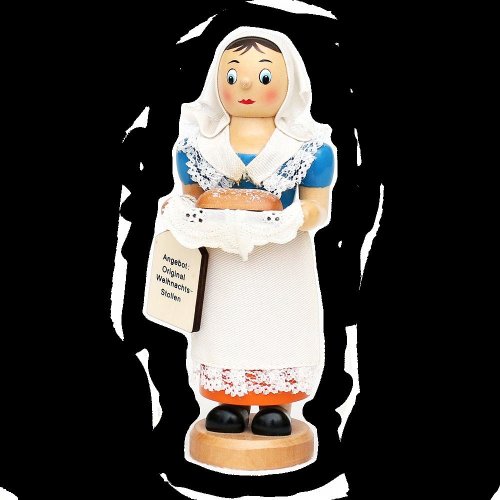 Holz Räucherfrau  Räuchermännchen Räucherfigur Stollenfrau Bäckerin 6 x 6 x 19 cm