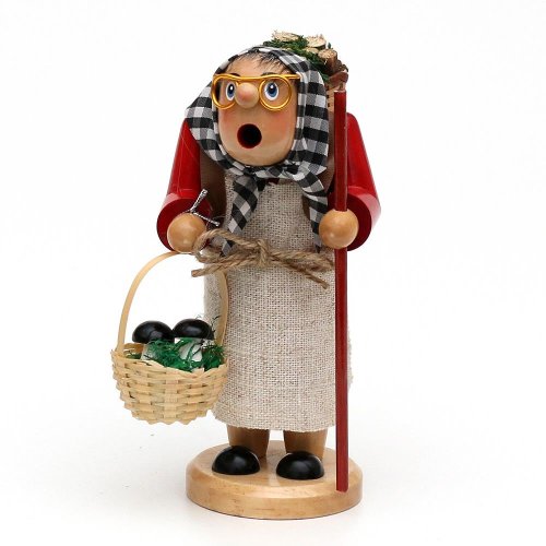 Holz Räucherfrau Räuchermann  Räuchermännchen Räucherfigur "Waldfraa" mit Juteschürze, braun 8 x 9 x 16 cm