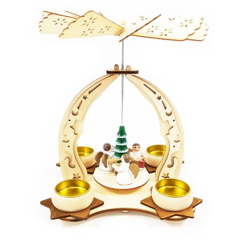 Holz Teelicht Weihnachtspyramide f. Teelichter "Weihnachten Engel Chor"  H:24cm