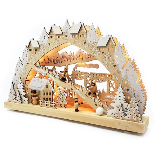 Echtholz LED Schwibbogen mit Timer "Winterlandschaft" Original Wichtelstube Kollektion Leuchter Schwippbogen Lichterbogen