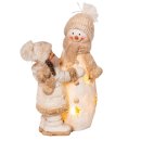 Wichtelstube-Kollektion Dekofigur Winterkind mit Schneemann LED beleuchtet Weihnachtdeko weiß 17cm